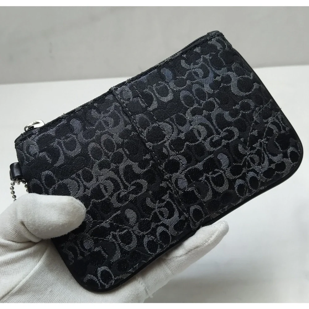 Coach Signature Black Canvas Zipper Closure Wristlet - Coin Wallet
